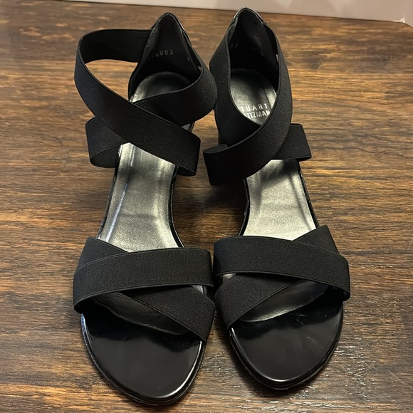 Stuart Weitzman Black Elastic Strap Sandals - Size 9.5N - Sleek and Comfortable! - Picture 2 of 10